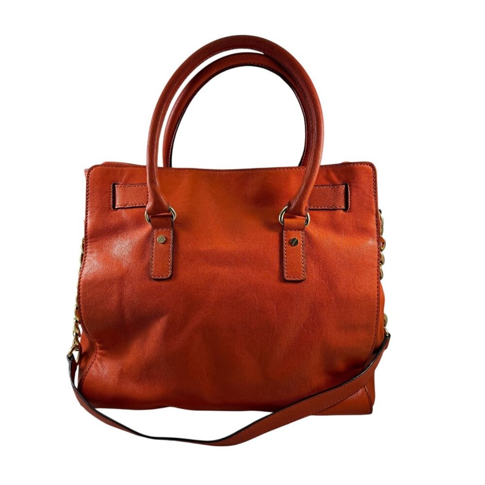 Michael Kors Large Hamilton Purse Hobo Bag North South Orange Leather Tote - Picture 6 of 9